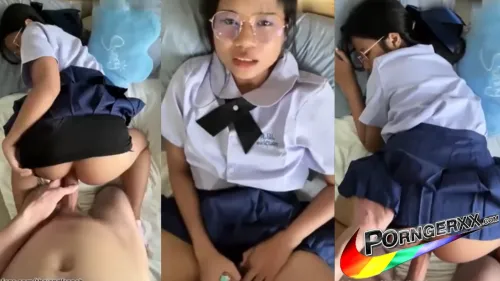 คลิปโป๊นักเรียน thaiandfrench น้องเฟรนช์ โดนตอกท่าหมาคาชุดนักเรียน XXX เย่อเสียวหอยกระแทกแว่นแทบหลุด